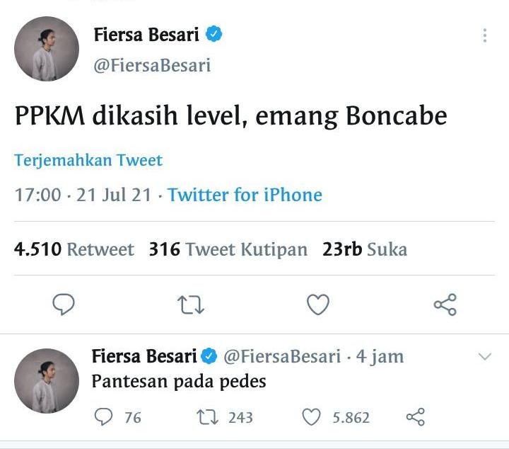 Tangkapan layar cuitan Fiersa Besari