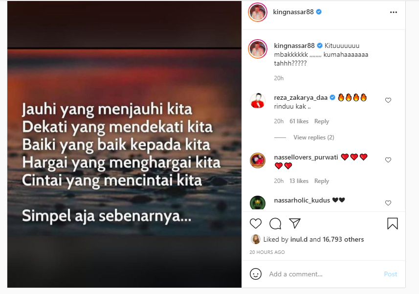Penyanyi dangdut King Nassar belum lama ini curhat soal hubungan. Curhatan ini mematik komentar rekan artis hingga netizen.