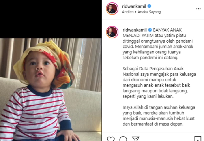 Gubernur Jawa Barat Ridwan Kamil mengucapkan Hari Anak Nasional 2021.
