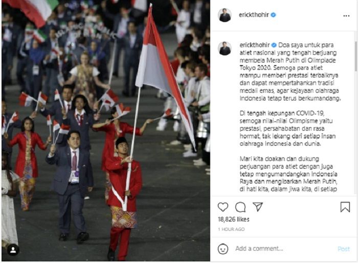 BUMN Erick Thohir memberikan doa terbaik untuk kontingen Indonesia (NOC Indonesia) dalam ajang Olimpiade Tokyo 2020.*