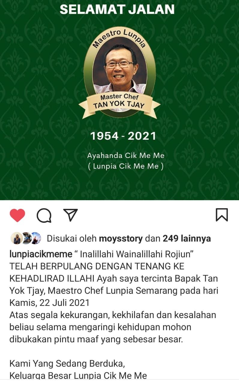 Maestro Chef Lumpia Semarang Meninggal Dunia, Ini Sejarah Lumpia Asli Semarang Eksis dari Tahun 1800 
