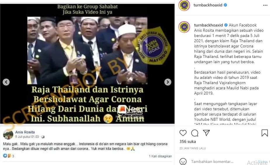 Hoaks soal Raja Thailand bersholawat agar corona hilang.