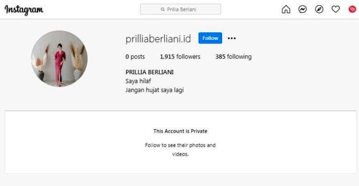 Netizen menyoroti bio di akun Instagram diduga milik pramugari Prillia Berliani yang digrebek menajdi selingkungan pramugara.*
