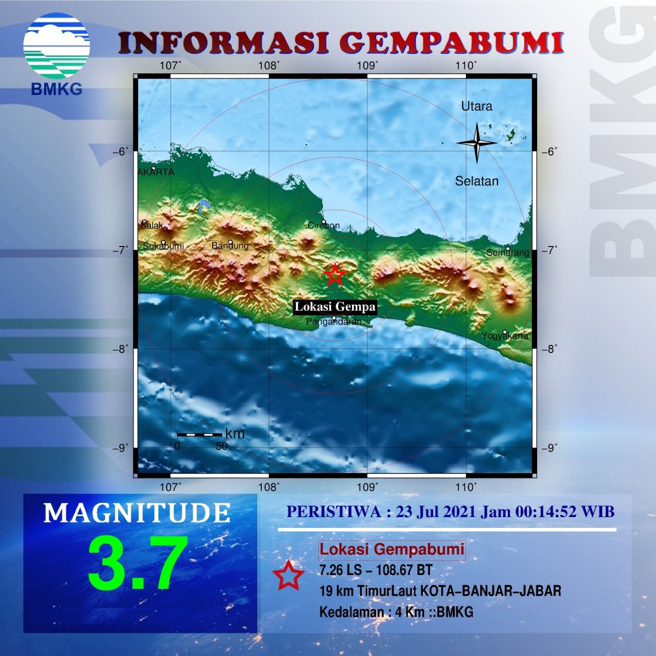Gempa Guncang Kota Banjar Dini Hari Tadi, Berikut Data Lengkap BMKG