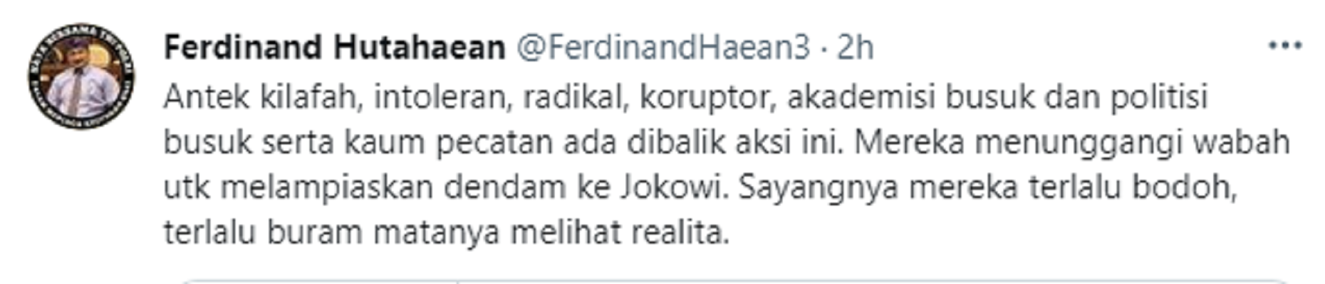 Cuitan Ferdinan Hutahaean menanggapi maraknya ajakan aksi Jokowi End Game.