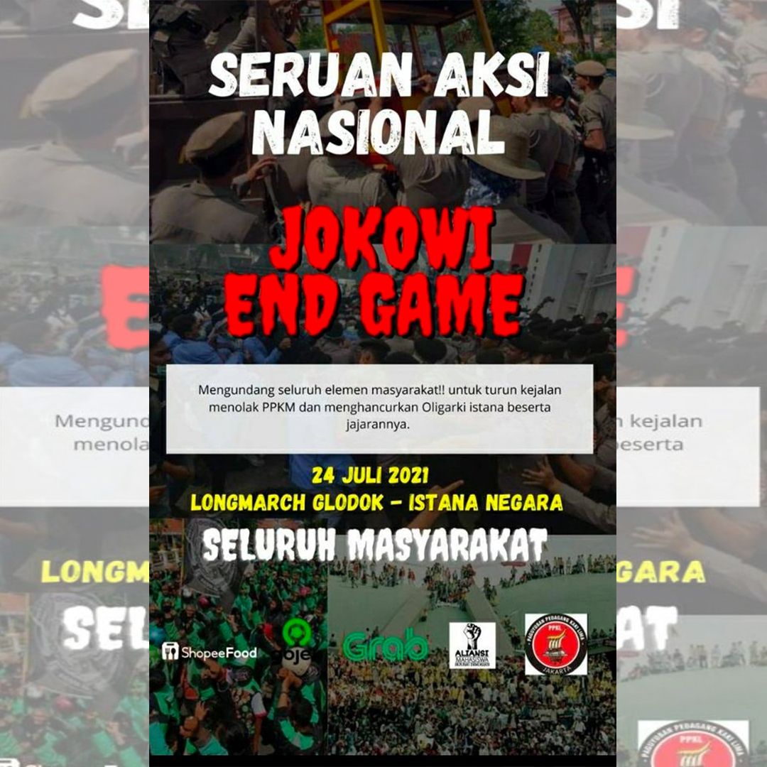 Poster soal Shopee, Grab, dan Gojek Dukung Aksi Longmarch Nasional Jokowi ‘End Game’