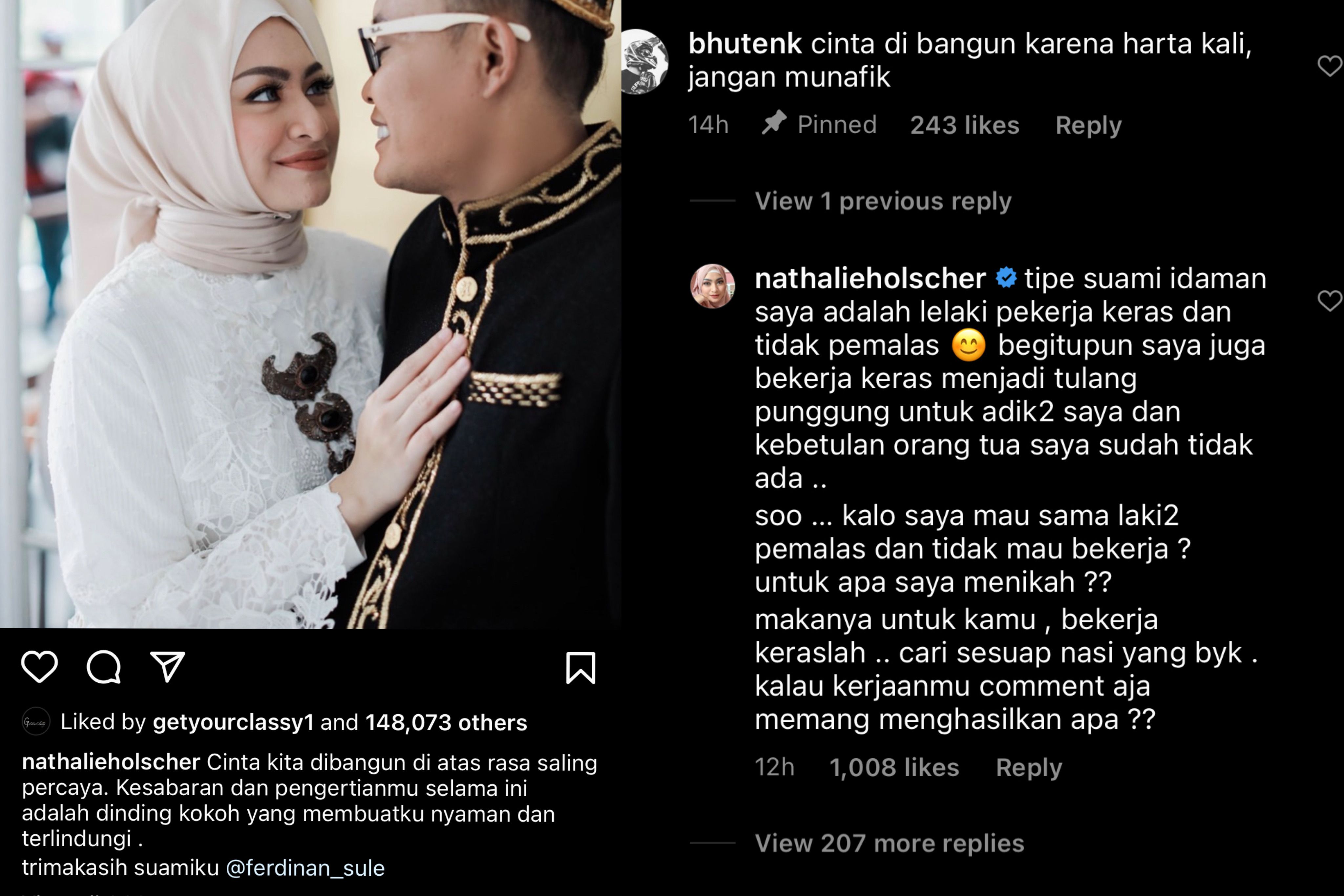 Nathalie Holscher membalas komentar jahat netizen yang menudingnya cinta sama Sule karena harta.