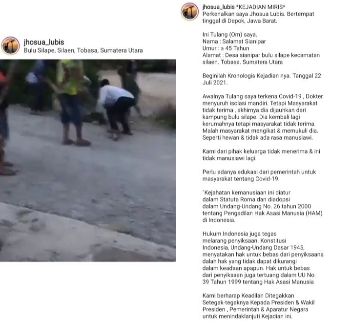 Tangkapan video viral yang perlihatkan pasien Covid-19 di Sumatra Utara diikat dan dipukuli warga sekampung./