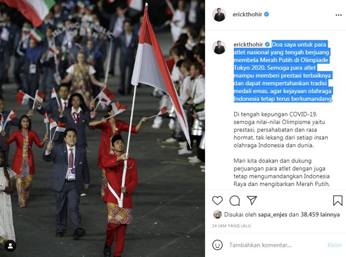 Erick Thohir Doakan Kesuksesan Atlet Indonesia di Olimpiade Tokyo 2020