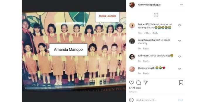 Unggahan terakhir ibunda Amanda Manopo pada pertengahan April lalu yang banjir ucapan duka dari netizen.