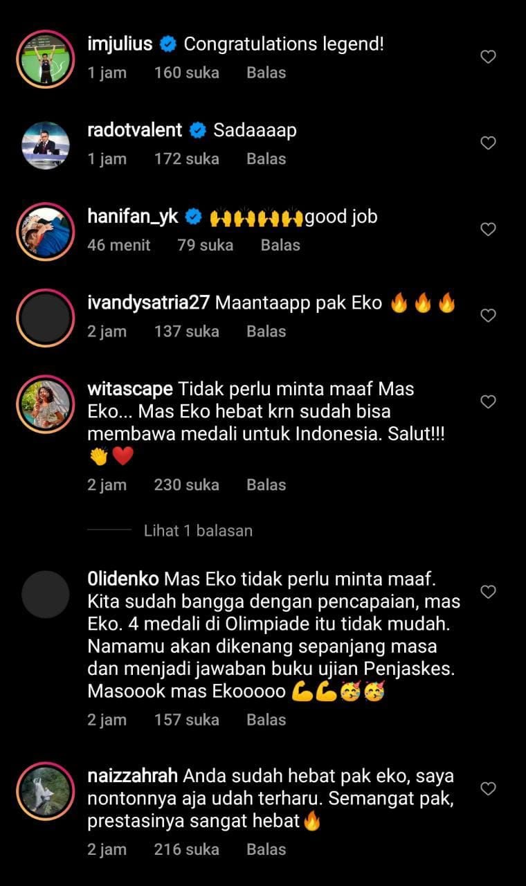 Komentar Netizen atas capaian Eko Yuli Irawan