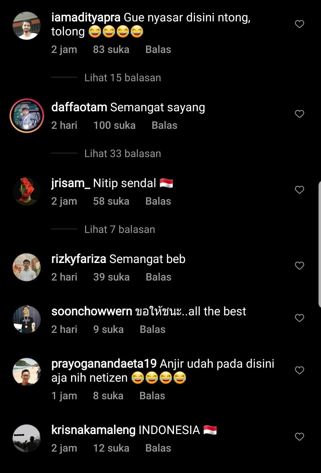 Komentar-komentar netizen Indonesia di akun Instagram Thet Htar Thuzar.