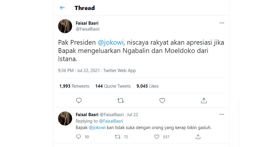 Faisal Basri Minta Jokowi ‘Usir’ Moeldoko dan Ali Mochtar Ngabalin dari Istana: Orang yang Kerap Bikin Gaduh