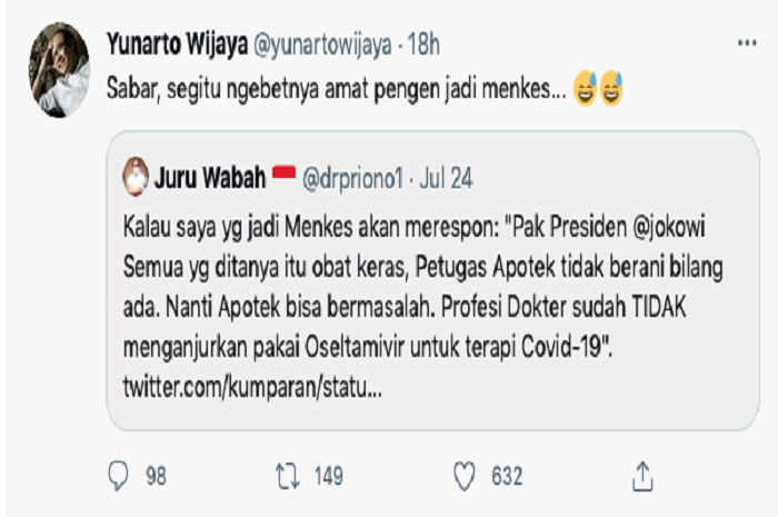 Tangkapan layar cuitan Yunarto Wijaya.