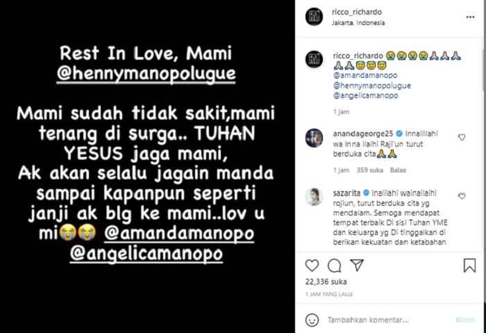 Kabar duka terkait ibu Amand Manopo meninggal dunia