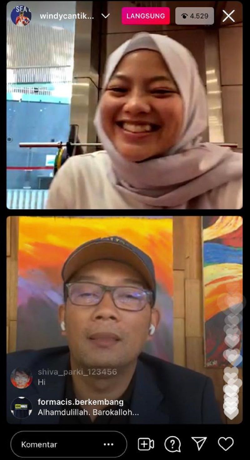 Gubernur Jawa Barat Ridwan Kamil dan Atlet Angkat Berat Windy Cantika Aisah saat live Instagram