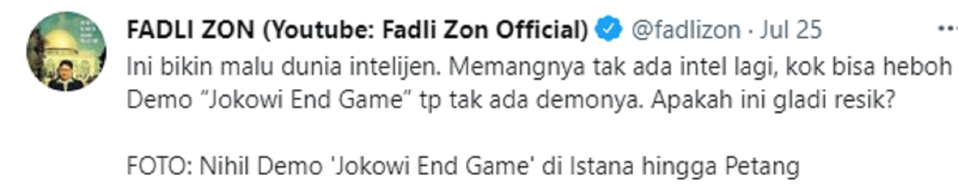Cuitan Fadli Zon soal Jokowi End Game.