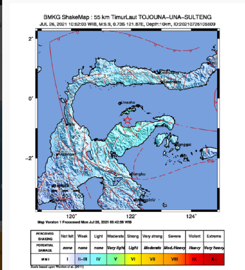 Gempa Bumi Magnitudo (M) 5,9 Guncang Una-Una, Sulawesi Tengah, Getaran Terasa Keras Sekali