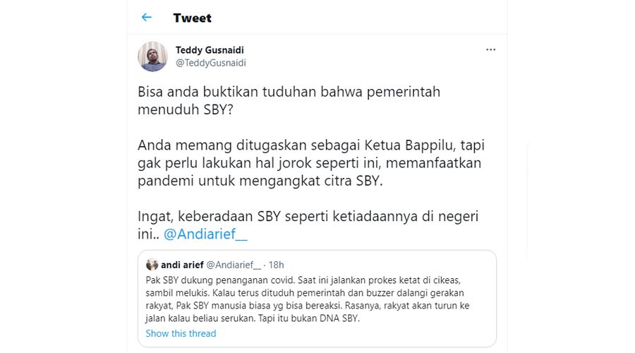 Andi Arief Disebut Memanfaatkan Pandemi Covid-19 untuk Mengangkat Citra SBY
