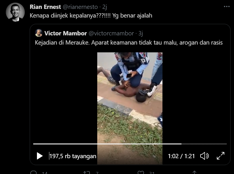 Oknum TNI AU Injak Kepala Difabel Kulit Hitam, Rian Ernest: Kenapa diinjek? yang Benar Ajalah./