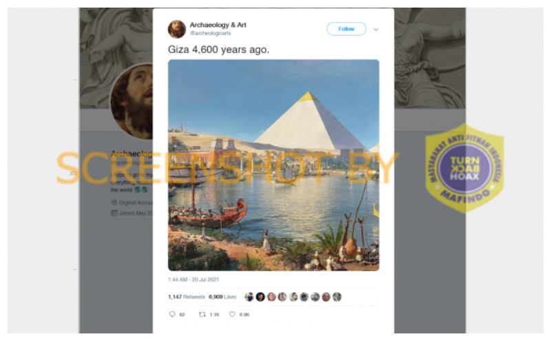 Beredar foto di media sosial Twitter yang diklaim menampilkan Piramida Giza Mesir 4.600 tahun lalu, berikut cek faktanya.