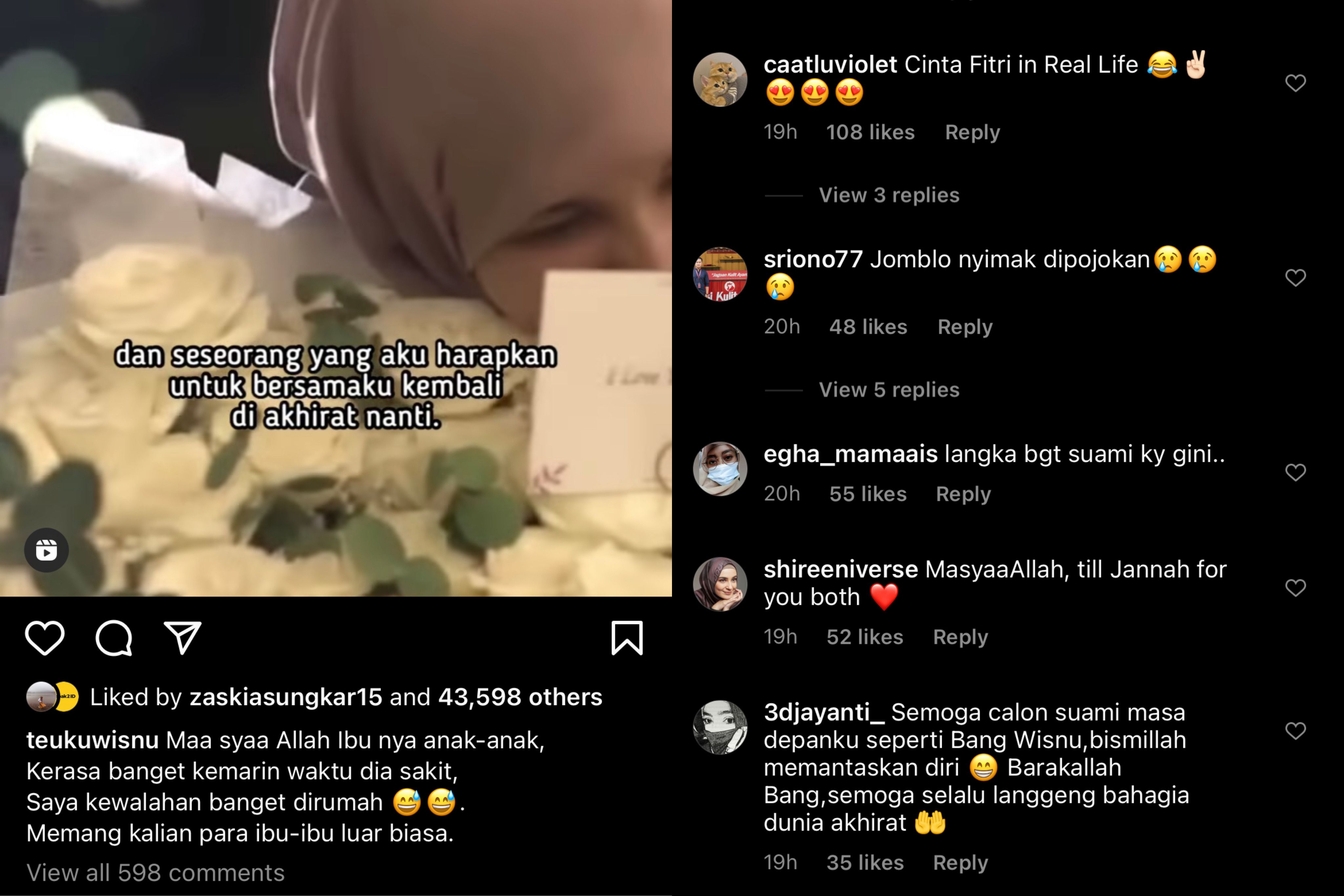 Unggahan Teuku Wisnu di akun Instagramnya yang puji Shireen Sungkar sebagai seorang ibu.