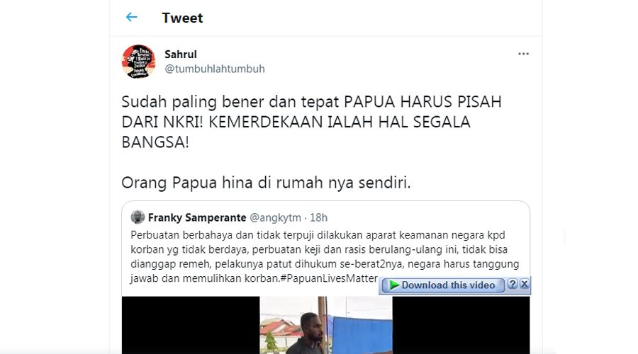 Sosok Netizen Serukan Papua Berpisah dari NKRI Pasca Insiden Orang Papua Disiksa oleh 2 Prajurit TNI AU