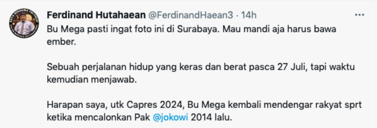 Ferdinand menceritakan kisah kehidupan Megawati Soekarnoputri yang sederhana di Surabaya.