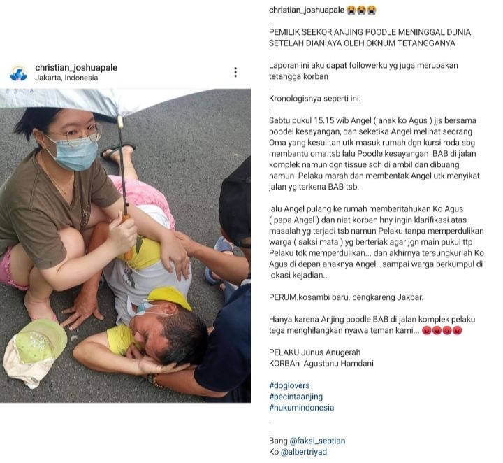 Tangkapan layar unggahan Christian Joshuapale soal tindak kekerasan berujung maut di Cengkareng, Jakarta Barat./