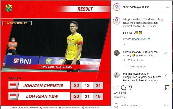 Jonatan Christie menang lawan wakil Singapura dan bikin netizen senam jantung