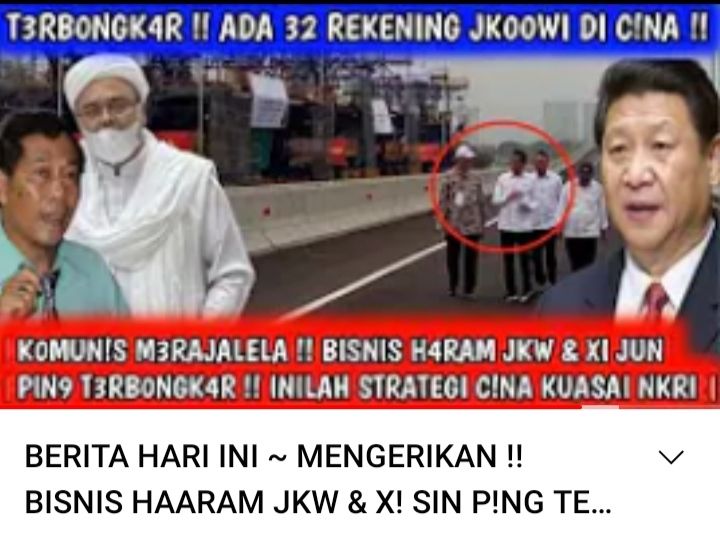 Thumbnail video yang sebut Jokowi memiliki bisnis haram bersama dengan Presiden China Xi Jinping. 