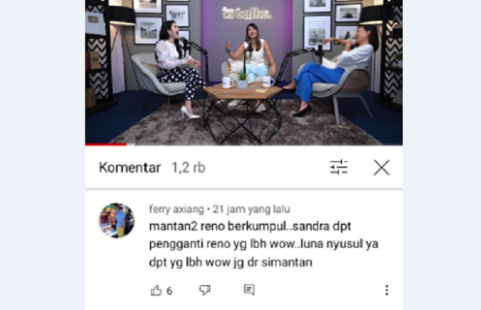 Komentar netizen bahwa Sandra Dewi dan Luna Maya sama-sama mantan Reino Barack.