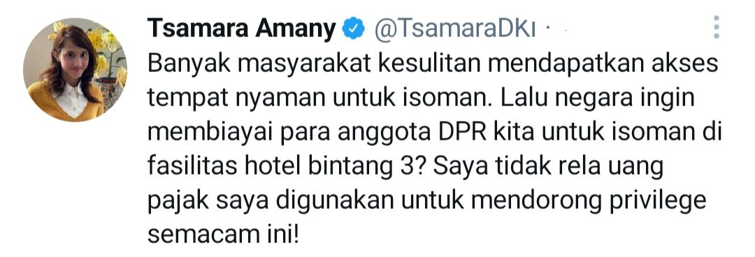 Cuitan politisi PSI, Tsamara Amany.