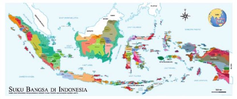 Peta persebaran suku di Indonesia.