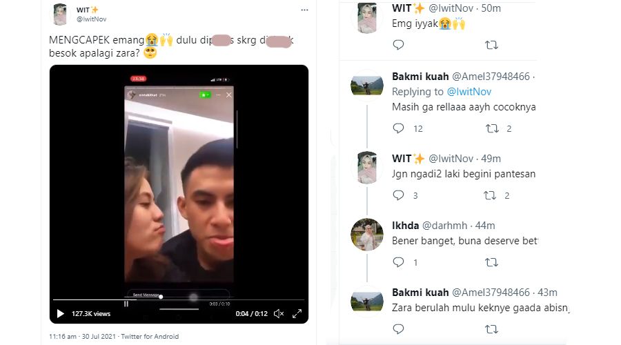 Video Ciuman Okin dan Zara Bocor di Sosial Media, Netizen: Pantesan Aja Buna Memilih Melepaskan