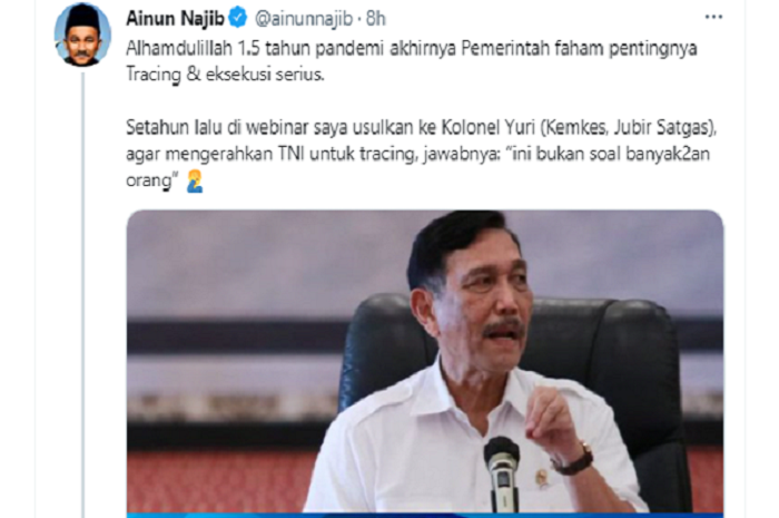 Tangkapan layar cuitan Ainun Najib.