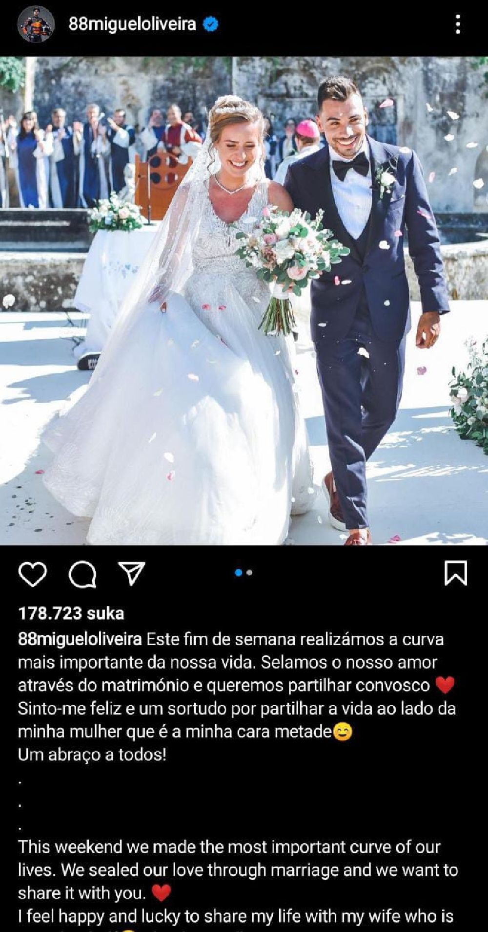 Postingan pernikahan Miguel Oliveira denhan Adik perempuannya