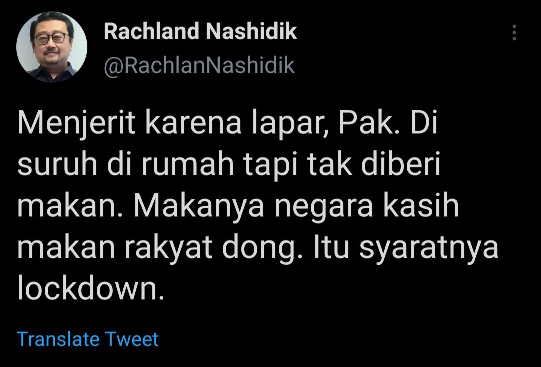 Tangkapan layar cuitan Rachland Nashidik./Twitter/@RachlandNashidik