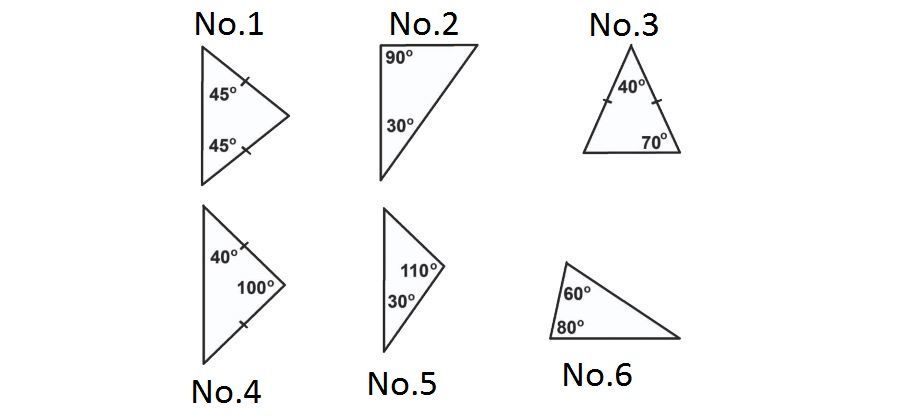 Pada soal diatas, tertera 6 soal untuk mencari sudut yang belum diketahui dalam segitiga.  Berikut penyelesaiannya.