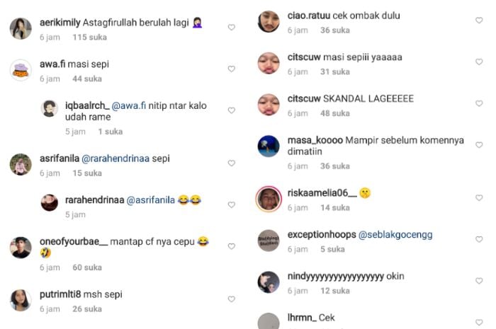 Komentar sejumlah netizen di akun media sosial Instagram milik Zara Adhisty.