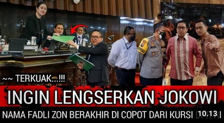 Tangkapan layar kabar yang menyebut Fadli Zon dipecat dari jabatannya di DPR RI karena ingin melengserkan Presiden Jokowi.