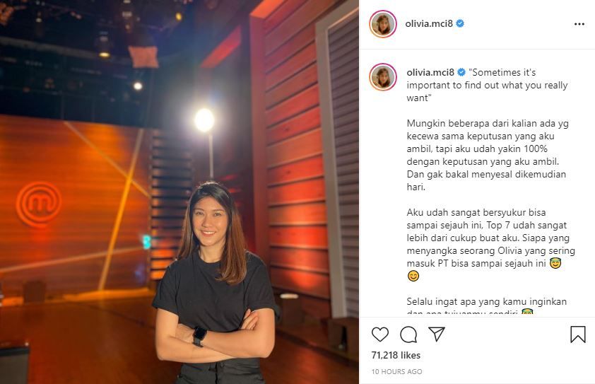 Pengakuan Olivia usai mundur dari Master Chef Indonesia MCI Season 8.
