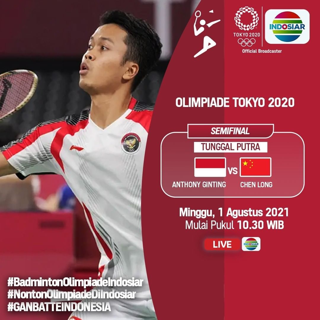 Jadwal Badminton Olimpiade Tokyo 1 Agustus 2021 Anthony Ginting vs Chen Long dan Final Tunggal Putri