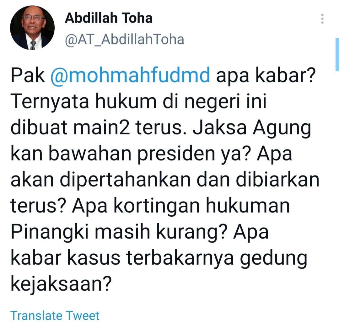 Cuitan Mantan Anggota DPR RI, Abdillah Toha