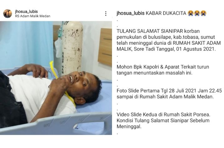 Tangkapan layar unggahan Jhosua Lubis soal kabar meninggalnya sang paman, Salamat Sianipar./