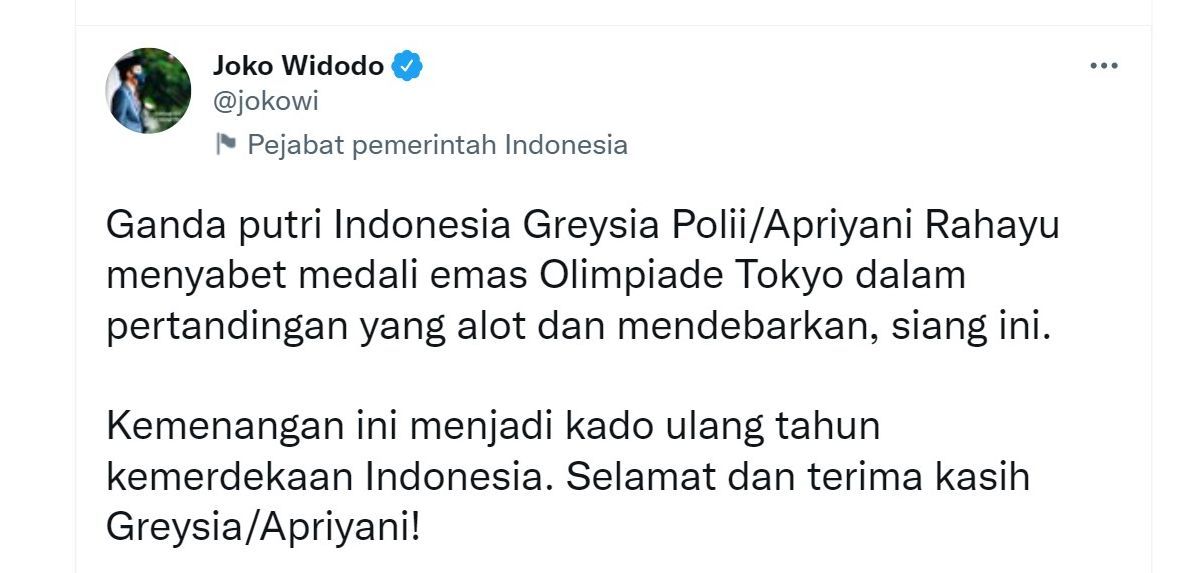 Cuitan Presiden Joko Widodo.