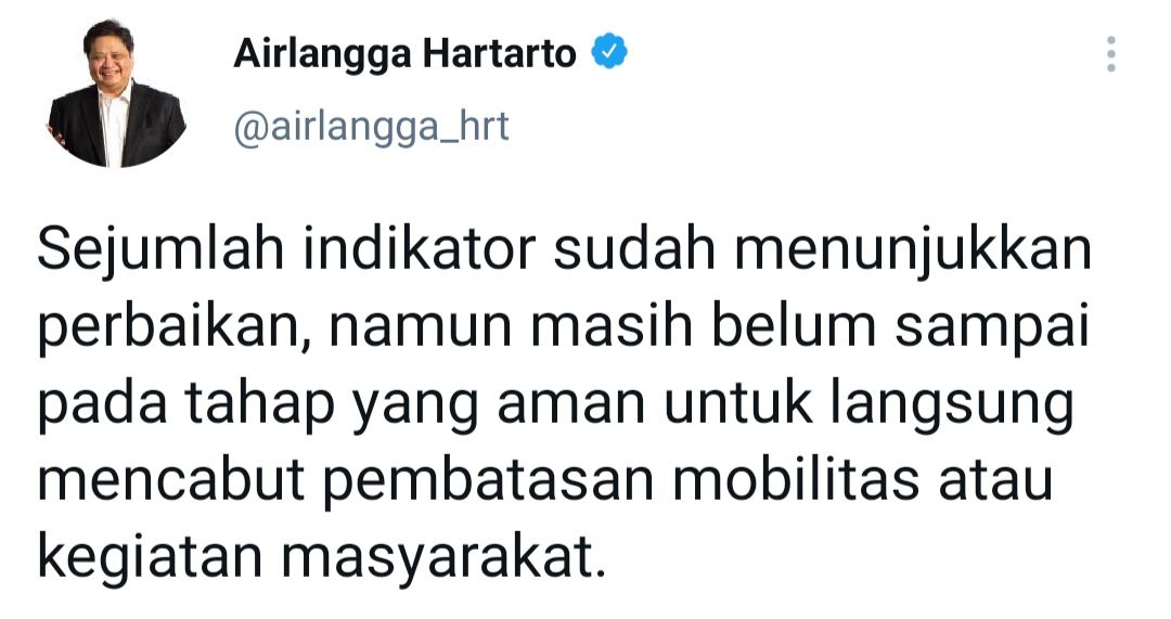 Cuitan Airlangga Hartarto di Twitter. 