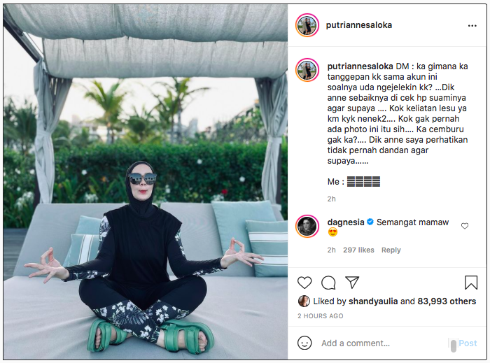 Istri Arya Saloka, Putri Anne menanggapi santai semua pesan warganet bernada nyinyir ke DM Instagram pribadinya.*