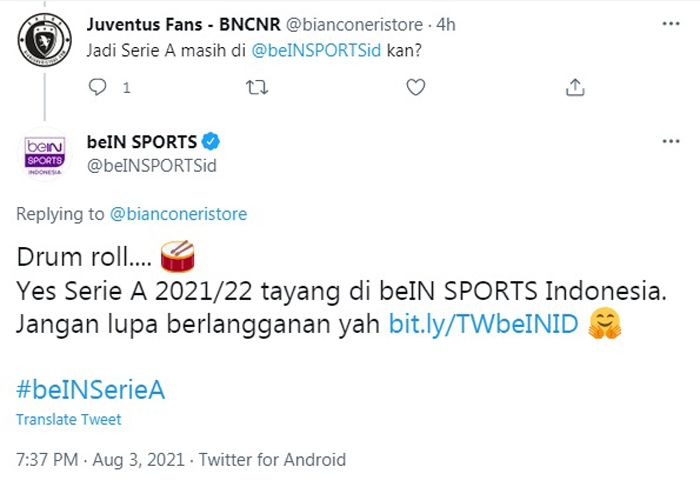 beIN Sports Indonesia Tetap Tayangkan Serie A Musim 2021-2022, Bagaimana dengan RCTI?