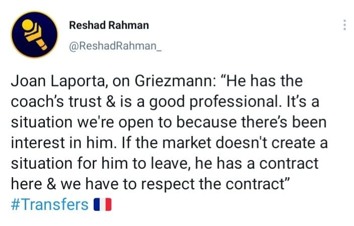 Komentar Joan Laporta terkait nasib dan masa depan Griezmann di Barcelona FC.